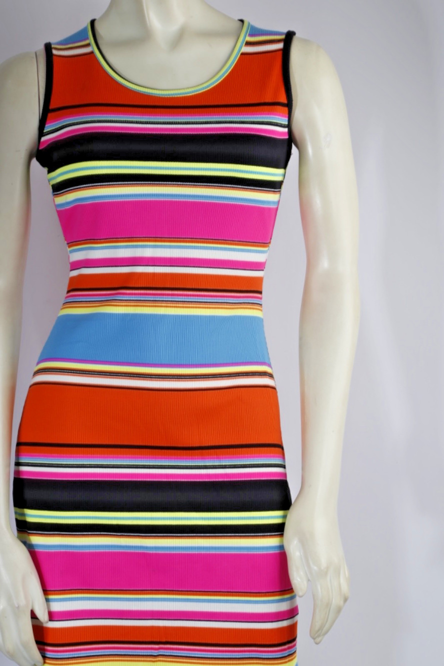 Jeans By Christian Lacroix Vintage Multi Color Striped Ribbed Tank Mini Dress XS